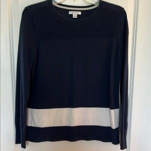Nautica Navy Blue and White Crew Neck Sweater